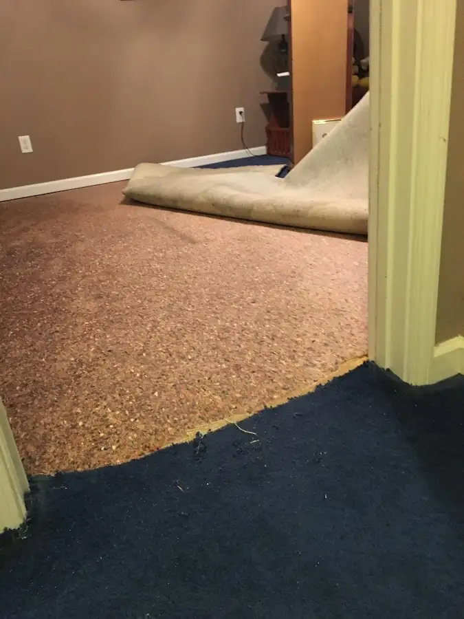 Carpet pad removal revealing water damage during Drying & Dehumidification in Sutherlin